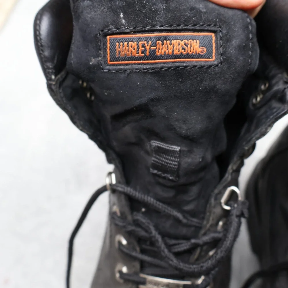 Harley Davidson Leather Boots Mens 10 Black Biker Motorcycle Lug Sole Vintage